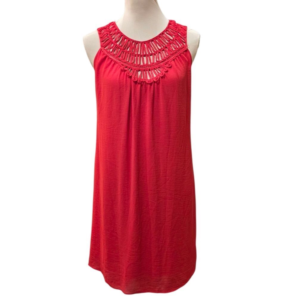 NWT Max Studio Red Orange Crochet Neck Sleeveless Dress XS